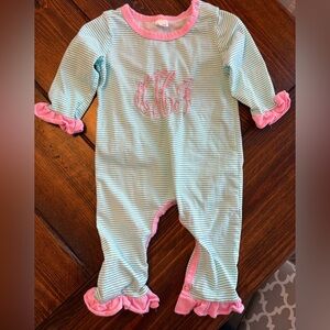 Striped Pink and Green Playsuit with hHj monogram